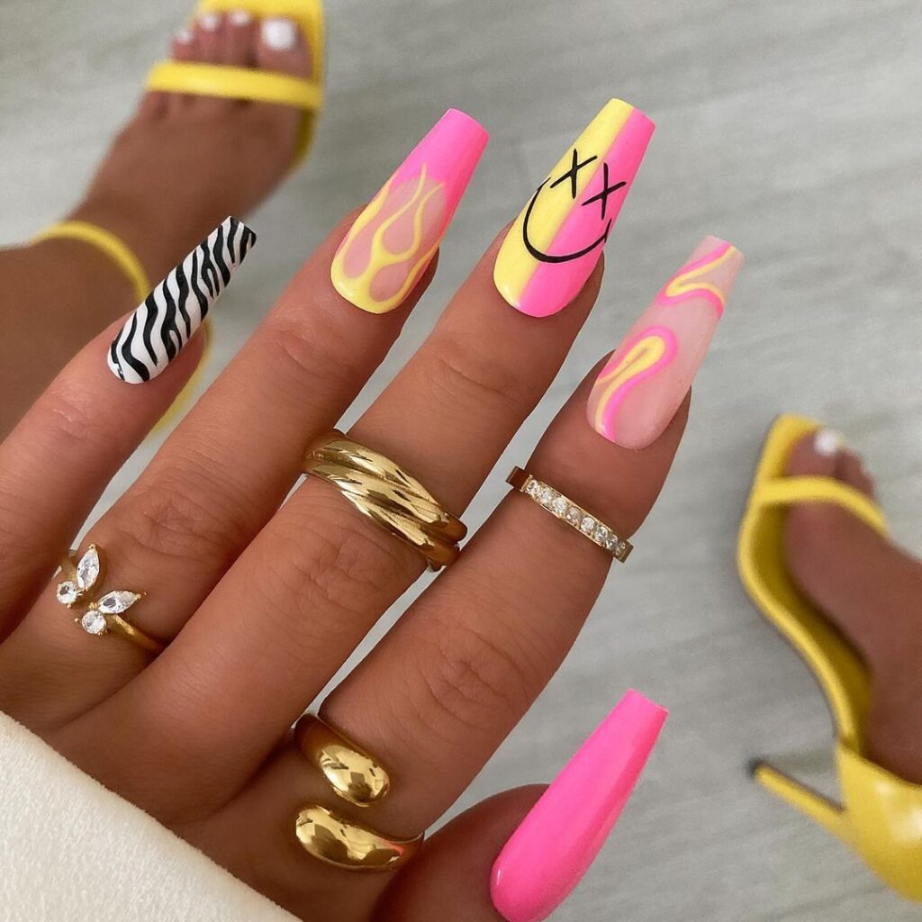 Funky Bright Nails
