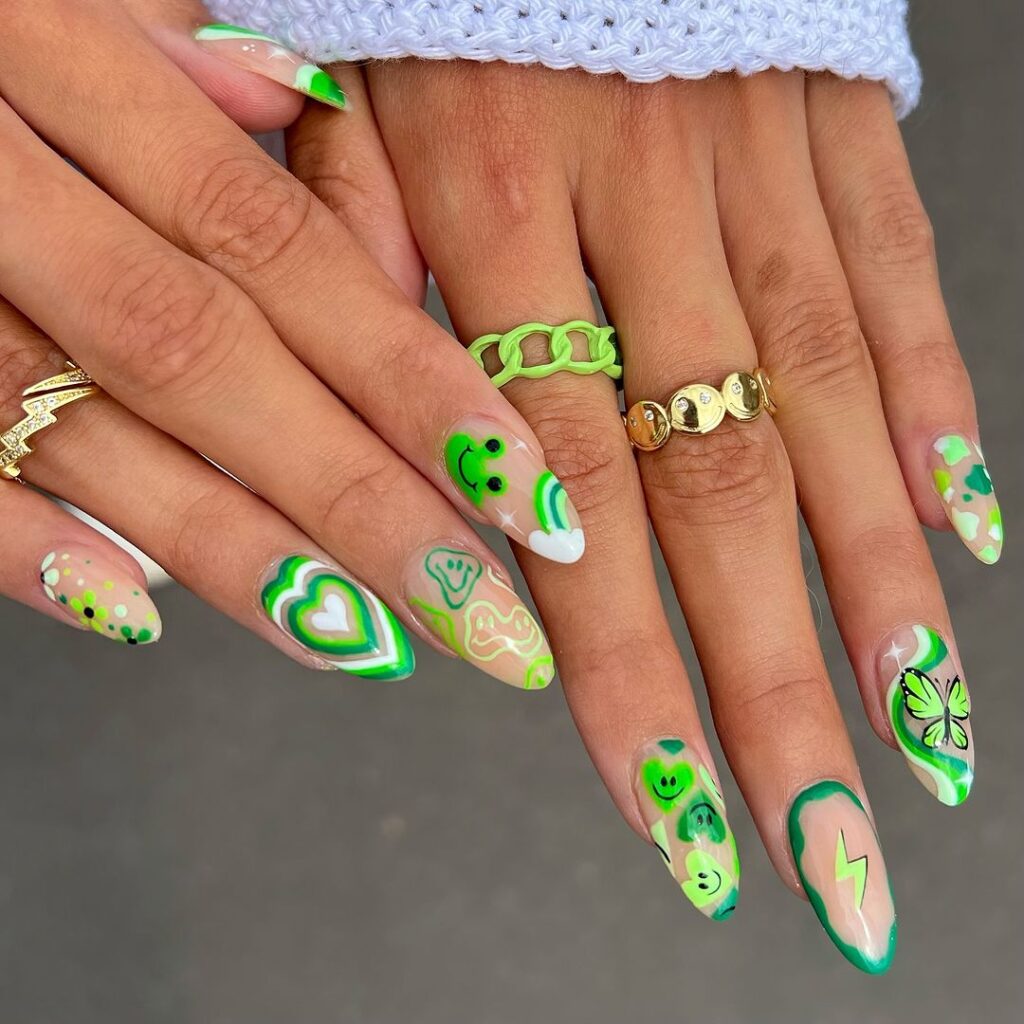 Green Mix and Match Bright Nails