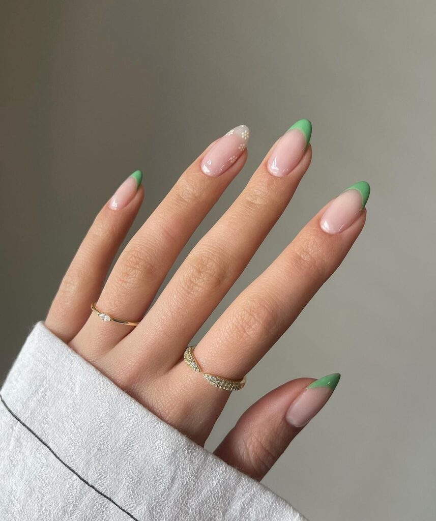 Nude with Green French Tip Nail
