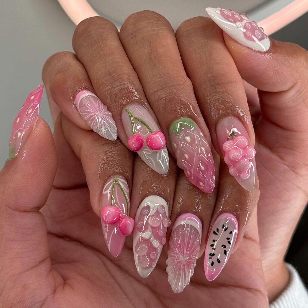 Pink fruit cute nails